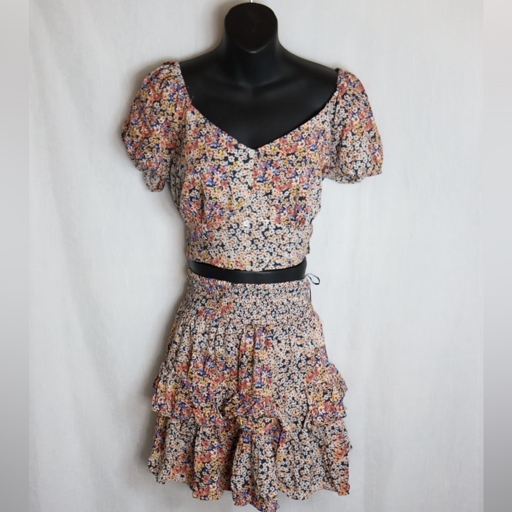 Japna Floral Mini Dress Set in Cream, Pink, Blue